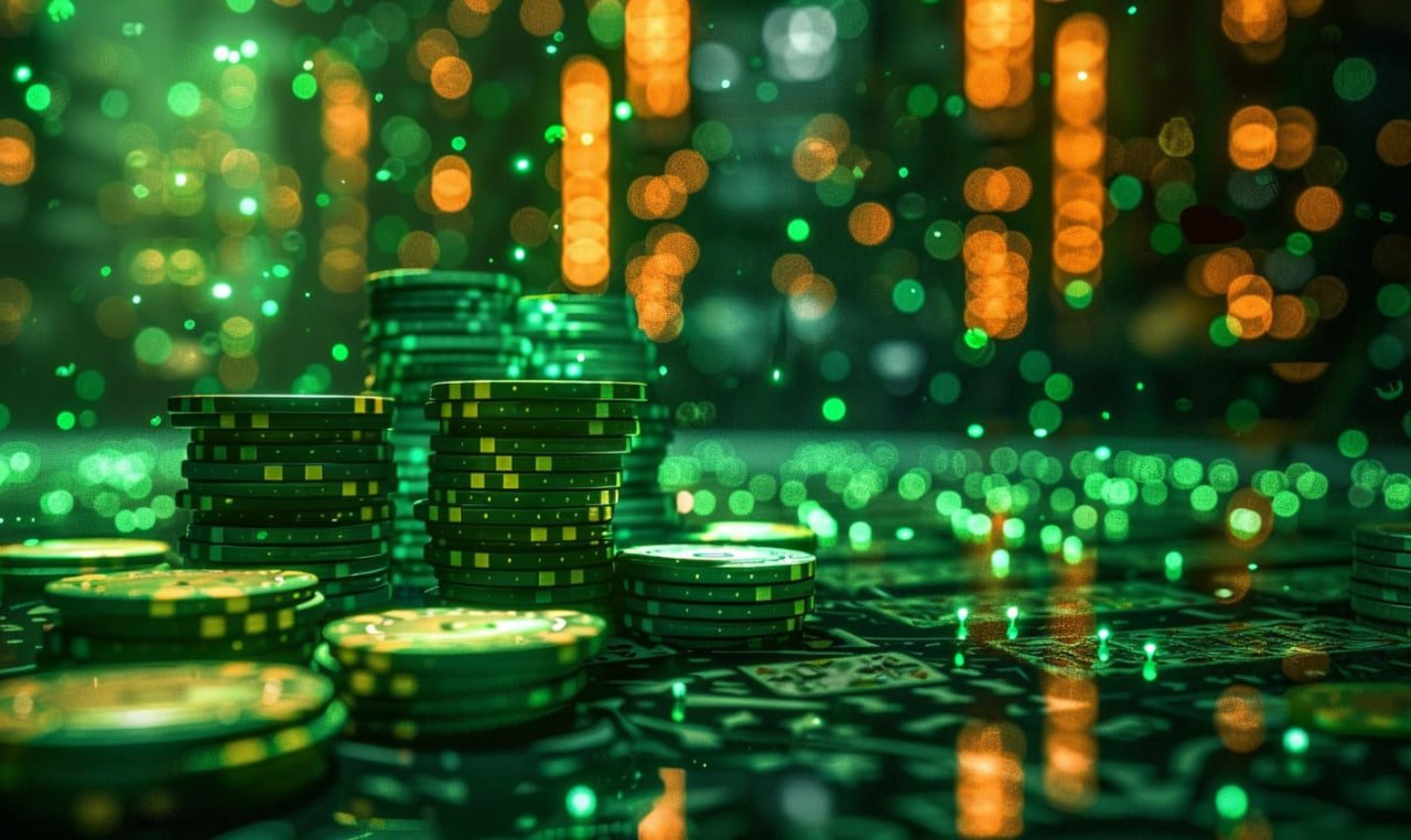 Meja permainan kasino modern dengan slot dan roulette yang terlihat